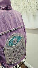 Load image into Gallery viewer, "Nobody's Business Crystal Evil Eye Denim Jacket"