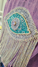 Load image into Gallery viewer, "Nobody's Business Crystal Evil Eye Denim Jacket"