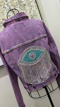 Load image into Gallery viewer, "Nobody's Business Crystal Evil Eye Denim Jacket"