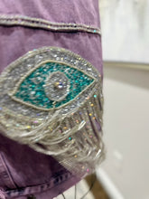 Load image into Gallery viewer, "Nobody's Business Crystal Evil Eye Denim Jacket"