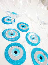 Load image into Gallery viewer, "Skiathos" Exotic Aqua Mirrored Eye Coasters (Set of 4) ©