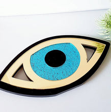 Load image into Gallery viewer, Black/Gold Mirror Evil Eye Decor
