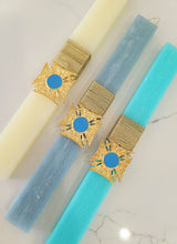 Load image into Gallery viewer, &quot;Byzantino Gold/Blue 24k Gold Plated Cross&quot; Easter Candle
