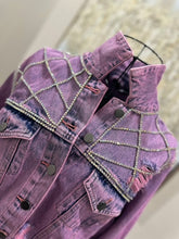 Load image into Gallery viewer, &quot;Nobody&#39;s Business Crystal Evil Eye Denim Jacket&quot;
